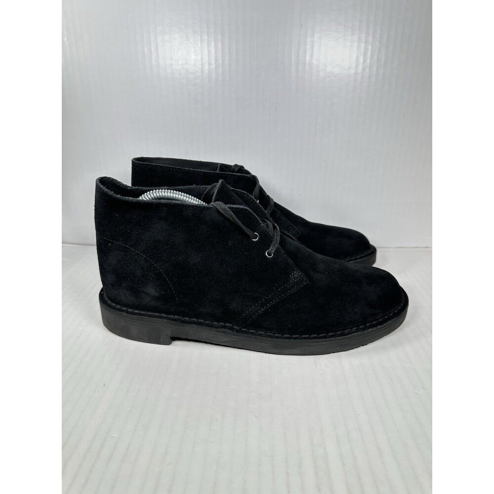 Size 9.5 Clarks Shepton Black Noir Suede Boots Shoes Mens Cushion 79926 NEW